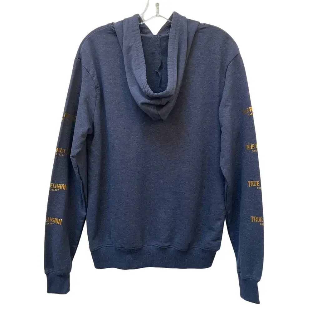 True Religion Youth Boys Medium Navy Blue Gold Buddha Graphic Hoodie Sweatshirt
